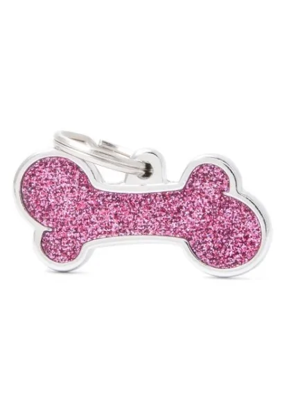 Chapas Perro  Gl01Bigpink Hueso Purpurina Gde Rosa *DX*