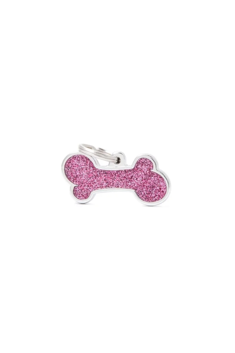 Chapas Perro  Gl01Bigpink Hueso Purpurina Gde Rosa *DX*