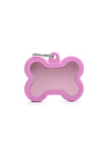 Chapas Perro  Hta01Pink Hueso Aluminio Con Goma Rosa