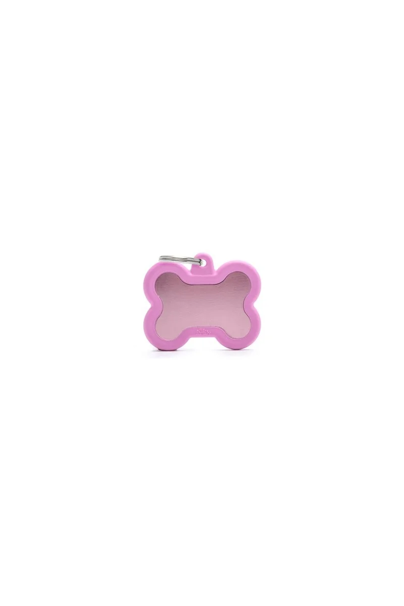 Chapas Perro  Hta01Pink Hueso Aluminio Con Goma Rosa