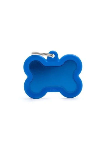 Chapas Perro  Hta01Blue Hueso Aluminio Con Goma Azul