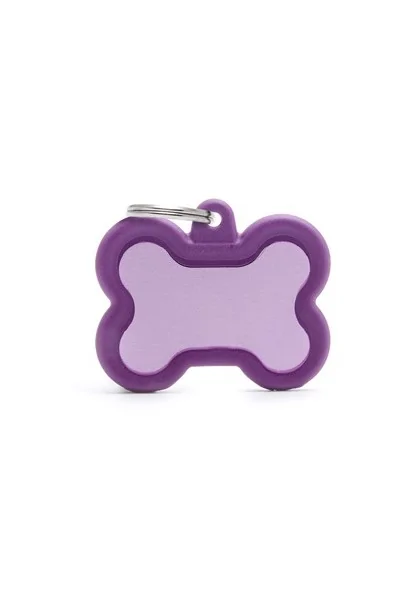 Chapas Perro  Hta01Purple Hueso Aluminio Con Goma Lila