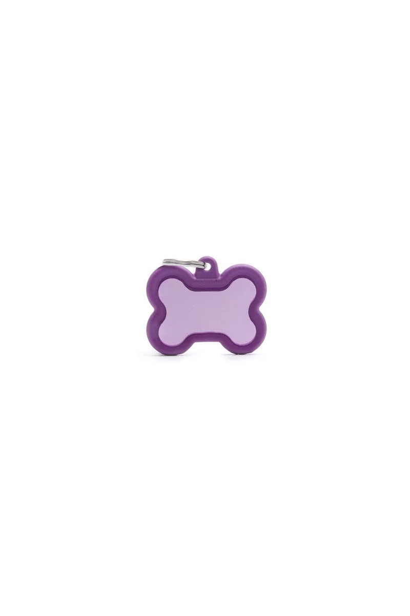 Chapas Perro  Hta01Purple Hueso Aluminio Con Goma Lila