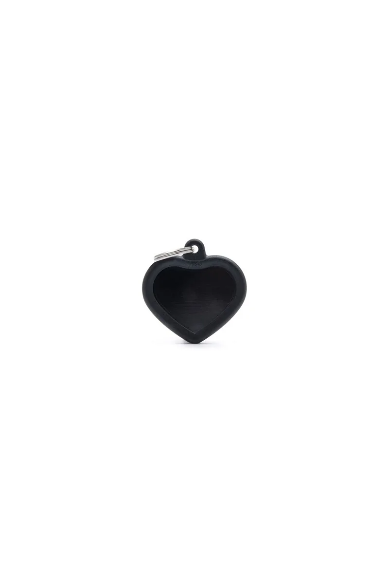 Chapas Gato,Perro  Hta02Black Corazón Aluminio Con Goma Negro