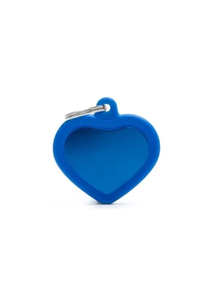 Chapas Gato,Perro  Hta02Blue Corazón Aluminio Con Goma Azul