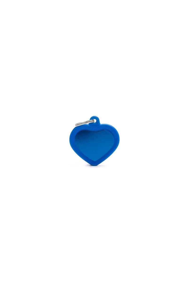 Chapas Gato,Perro  Hta02Blue Corazón Aluminio Con Goma Azul