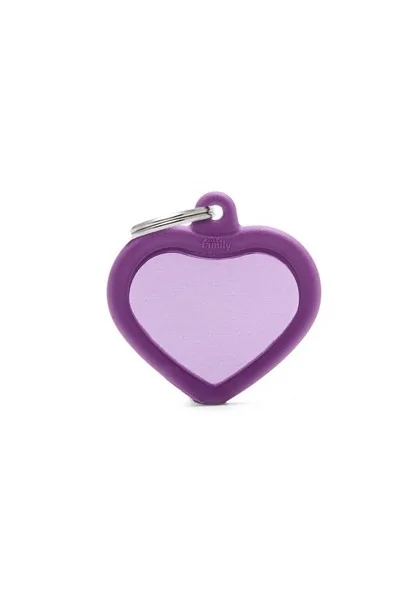 Chapas Gato,Perro  Hta02Purple Corazón Aluminio Con Goma Lila