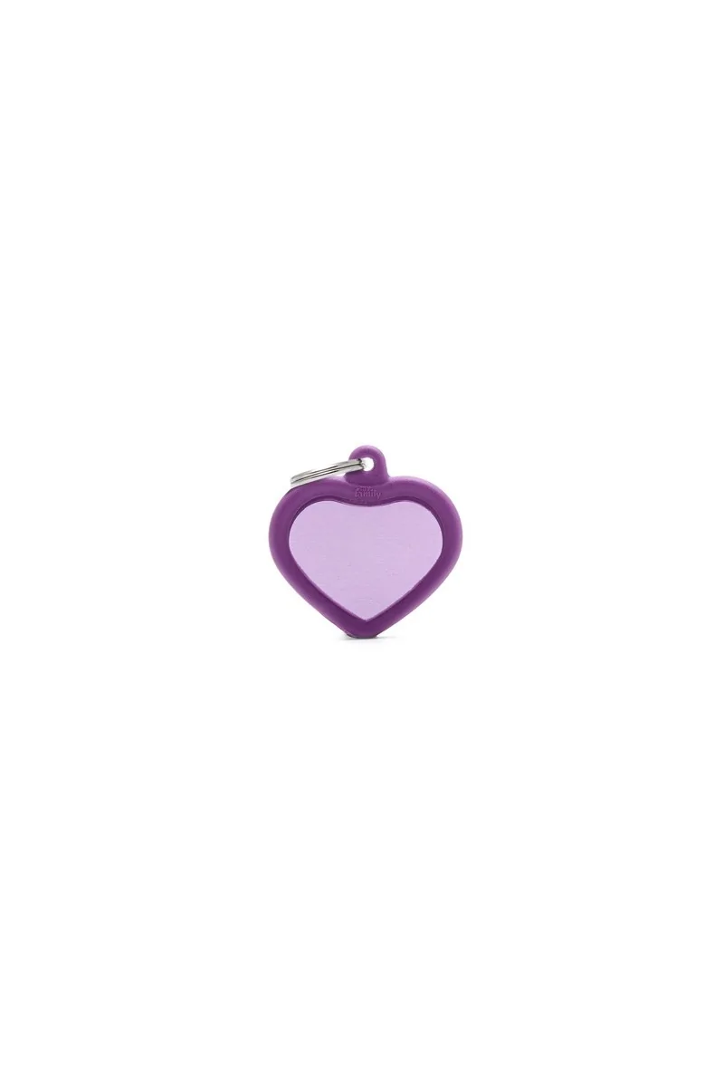 Chapas Gato,Perro  Hta02Purple Corazón Aluminio Con Goma Lila