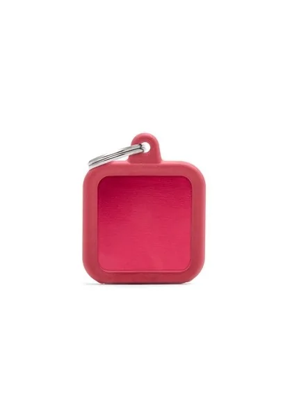 Chapas Perro  Hta03Red Cuadrado Aluminio Con Goma Rojo