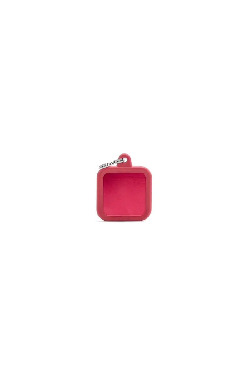 Chapas Perro  Hta03Red Cuadrado Aluminio Con Goma Rojo