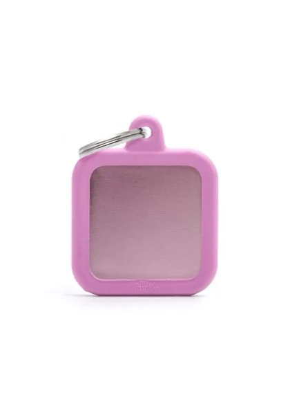 Chapas Perro  Hta03Pink Cuadrado Aluminio Con Goma Rosa