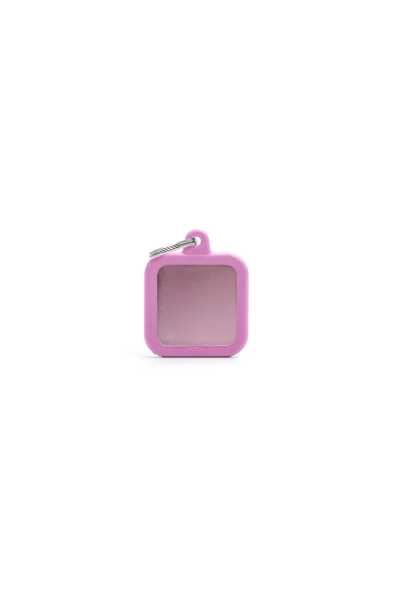 Chapas Perro  Hta03Pink Cuadrado Aluminio Con Goma Rosa