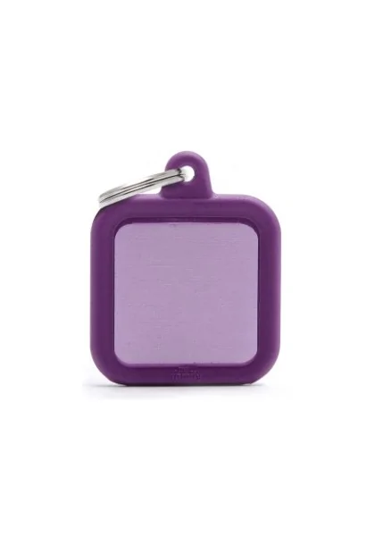 Chapas Perro  Hta03Purple Cuadrado Aluminio Con Goma Lila