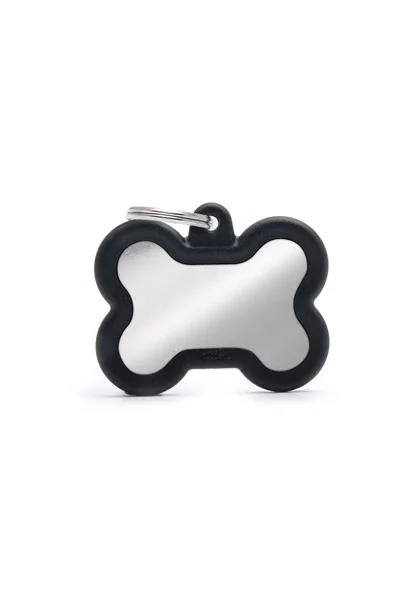 Chapas Perro  Htb01Black Hueso Cromo Plateado Con Caucho Negro