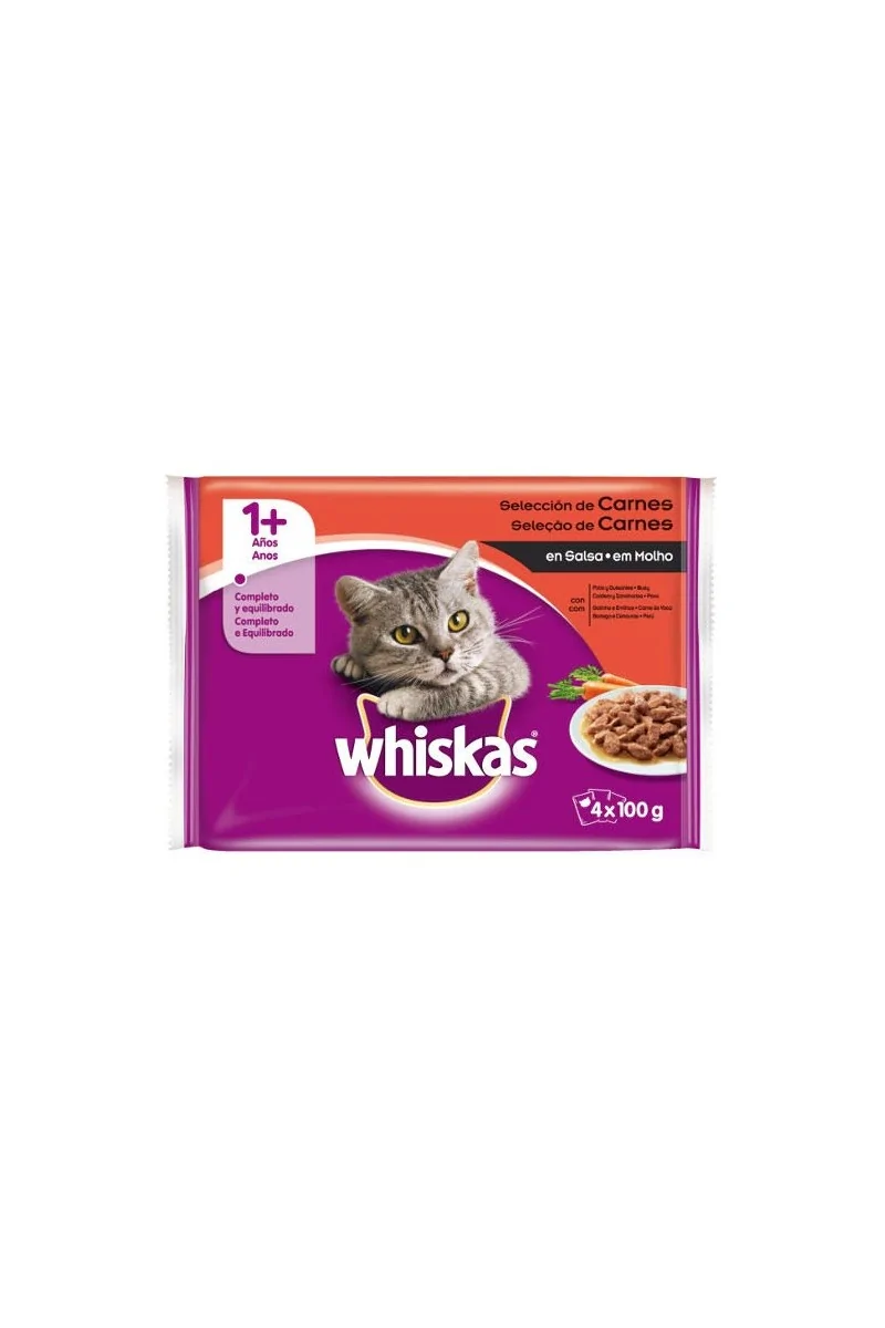 Comida Húmeda Gato Adulto Whiskas Multi 1+ Selec Carnes 4X100Gr