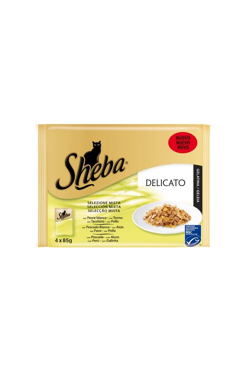 Comida Húmeda Gato Adulto Sheba Mix Pescado Y Carne Gelatina 4X85Gr