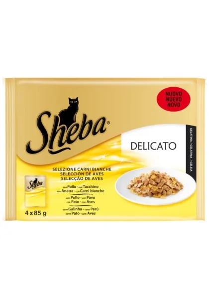 Comida Húmeda Gato Adulto Sheba Aves En Gelatina 4X85Gr