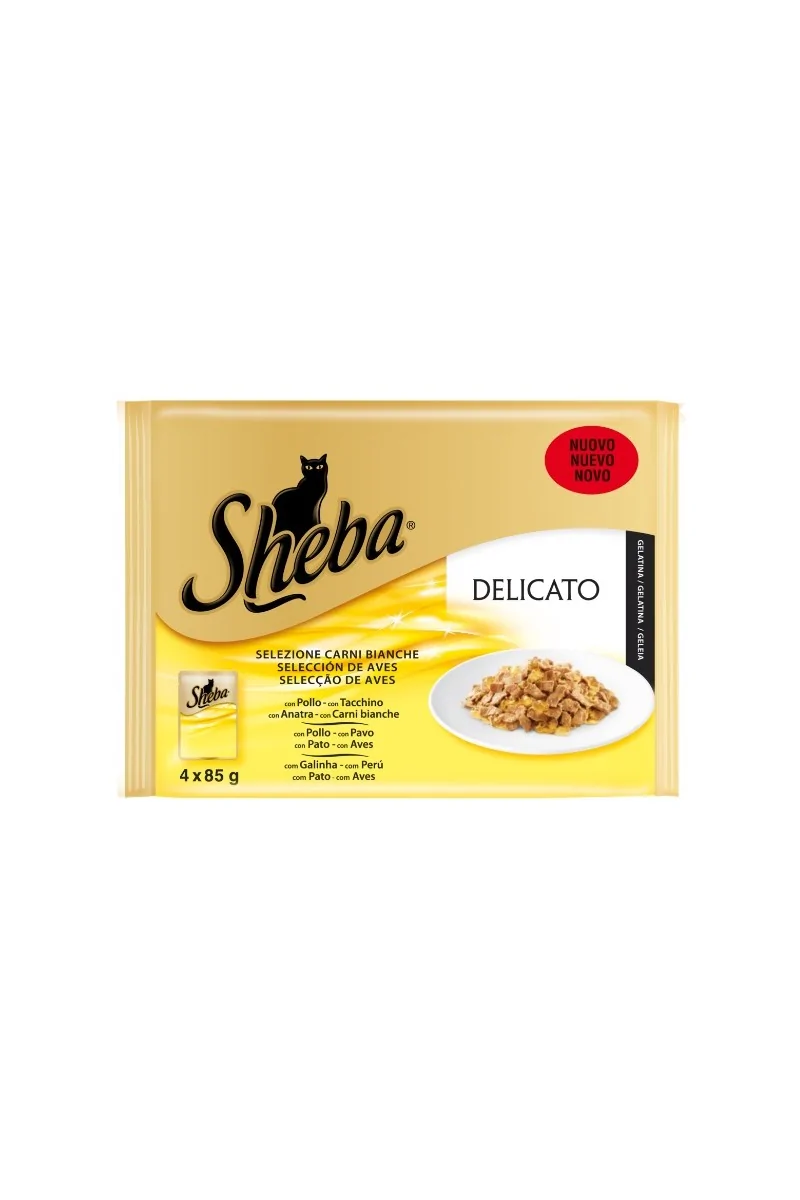 Comida Húmeda Gato Adulto Sheba Aves En Gelatina 4X85Gr