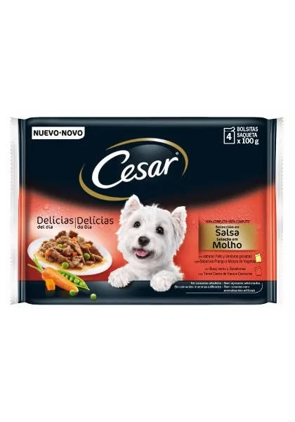 Comida Húmeda Perro Adulto Cesar Multipack Pouch Selec En Salsa 4*100