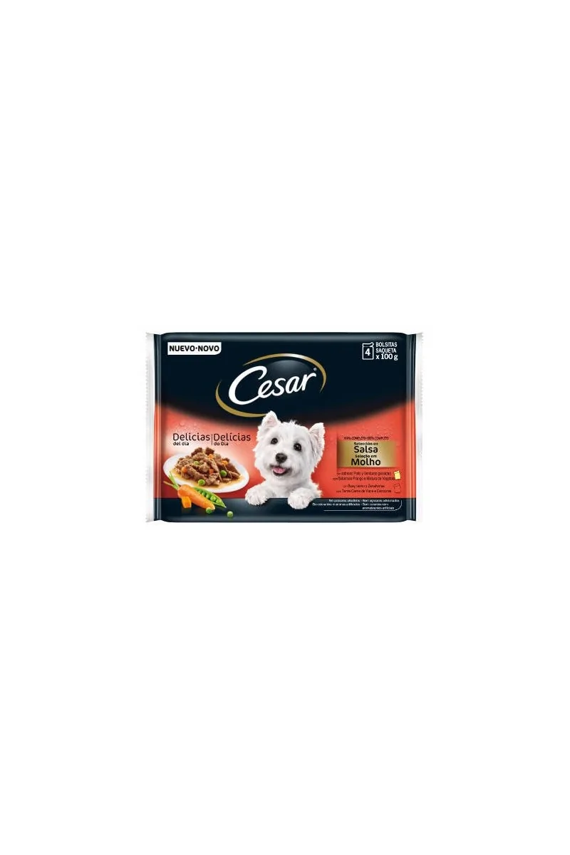 Comida Húmeda Perro Adulto Cesar Multipack Pouch Selec En Salsa 4*100