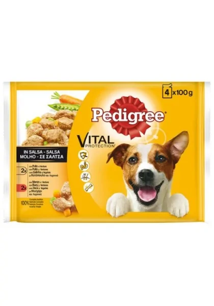 Comida Húmeda Perro Adulto Pedigree Pouch 4Pack Pollo, Buey y Verd 4x100