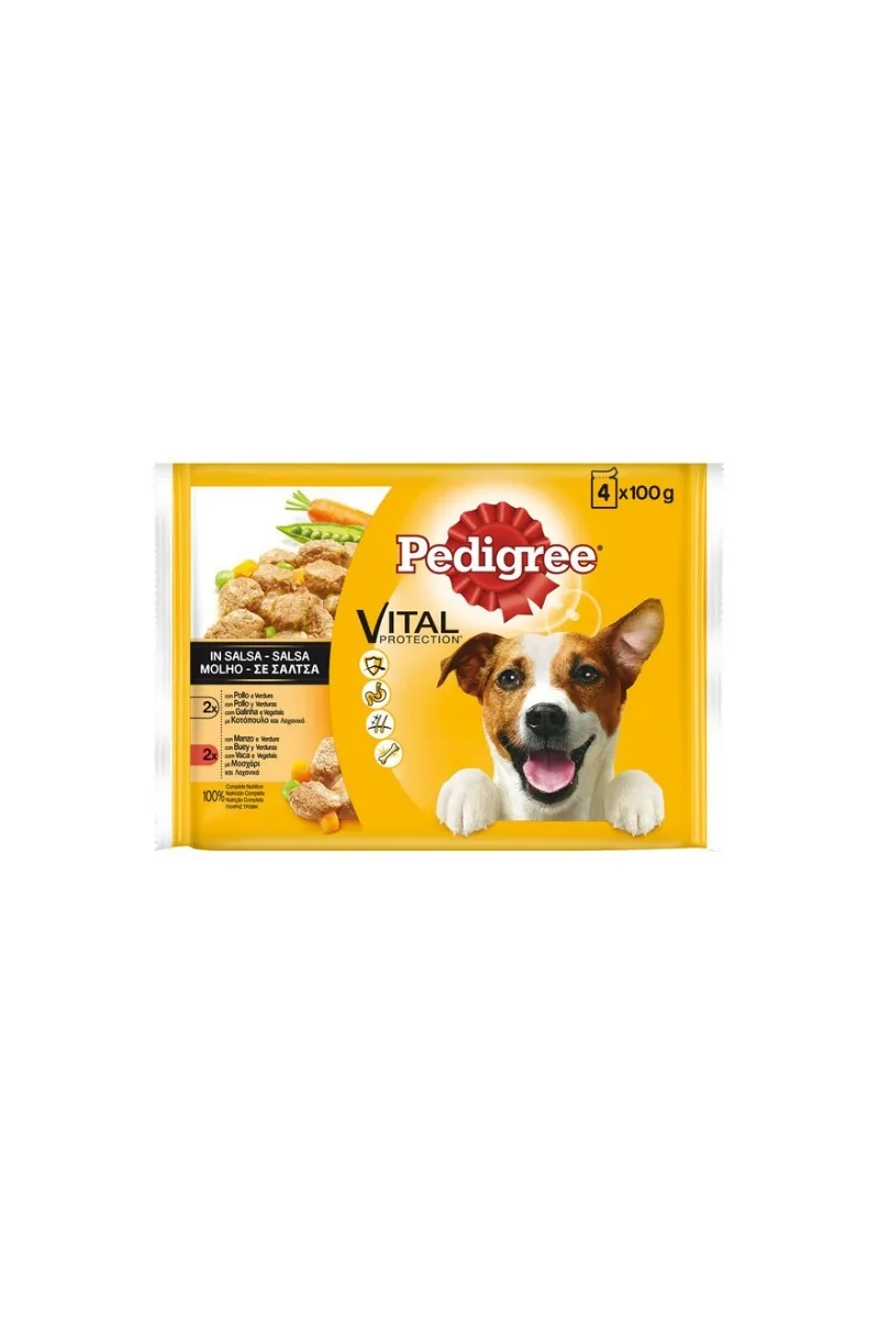 Comida Húmeda Perro Adulto Pedigree Pouch 4Pack Pollo, Buey y Verd 4x100