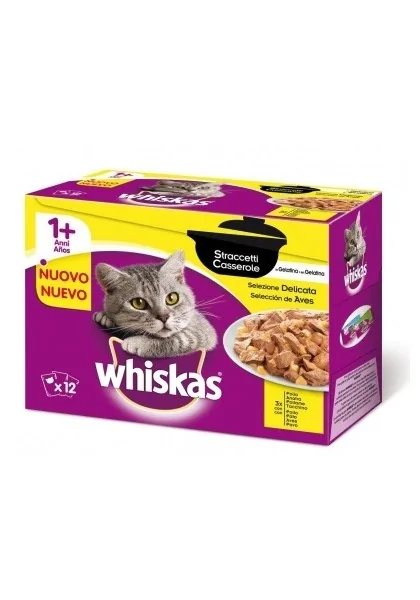 Comida Húmeda Gato Adulto Whiskas Casserole 1+ Aves 12Pack