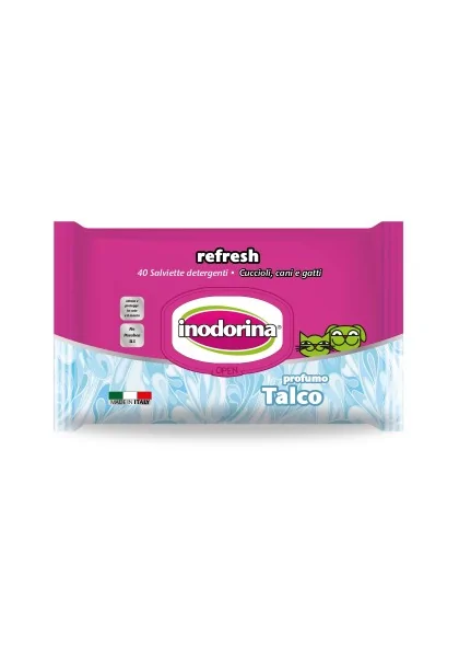 Toallitas Gato,Perro  inodorina toallita Refresh Talco 40 pz