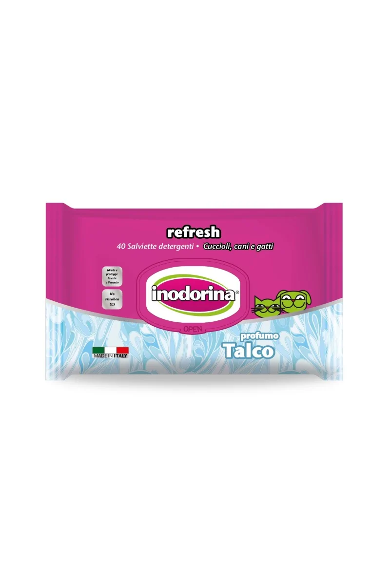 Toallitas Gato,Perro  inodorina toallita Refresh Talco 40 pz