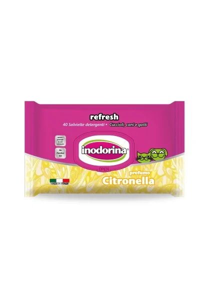 Toallitas Gato,Perro  inodorina toallita Refresh Citronella 40 pz