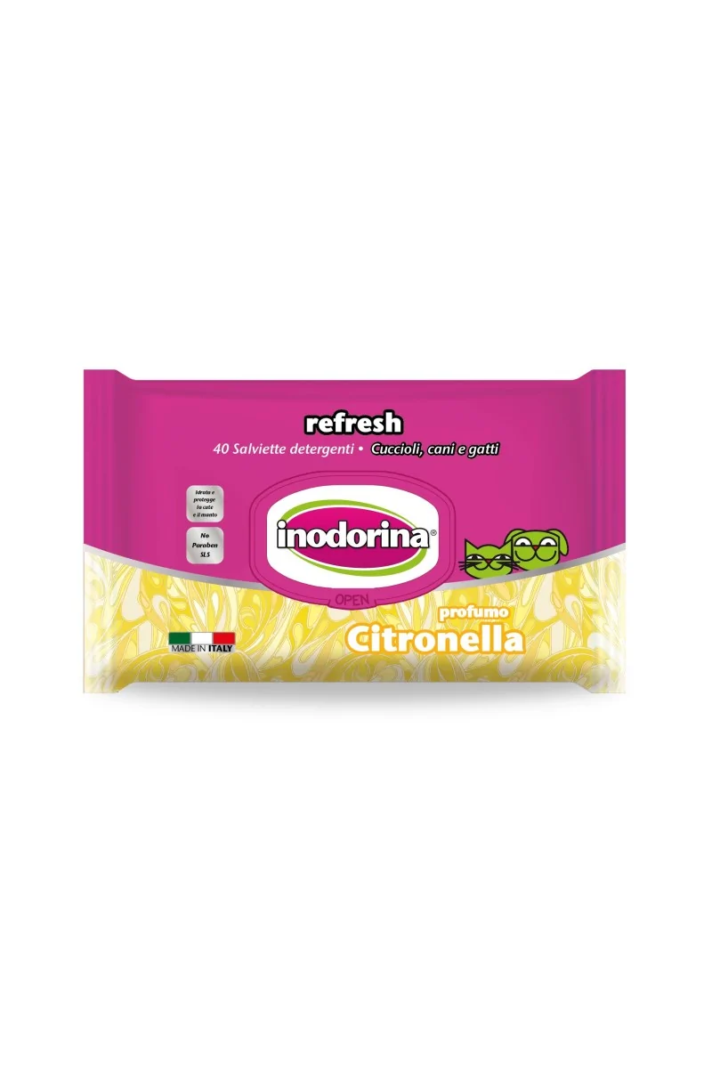 Toallitas Gato,Perro  inodorina toallita Refresh Citronella 40 pz