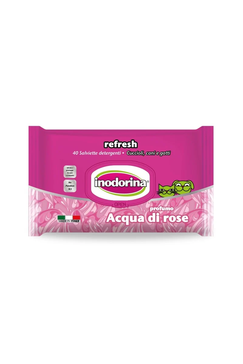 Toallitas Gato,Perro  inodorina toallita Refresh Acqua di Rosa 40 pz