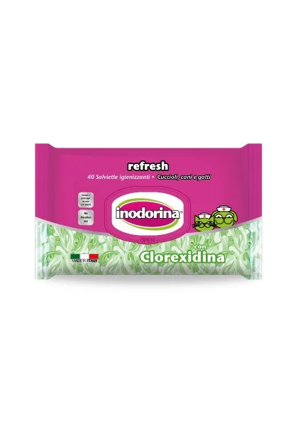 Toallitas Gato,Perro  inodorina toallita Refresh Clorhexidina 40 pz