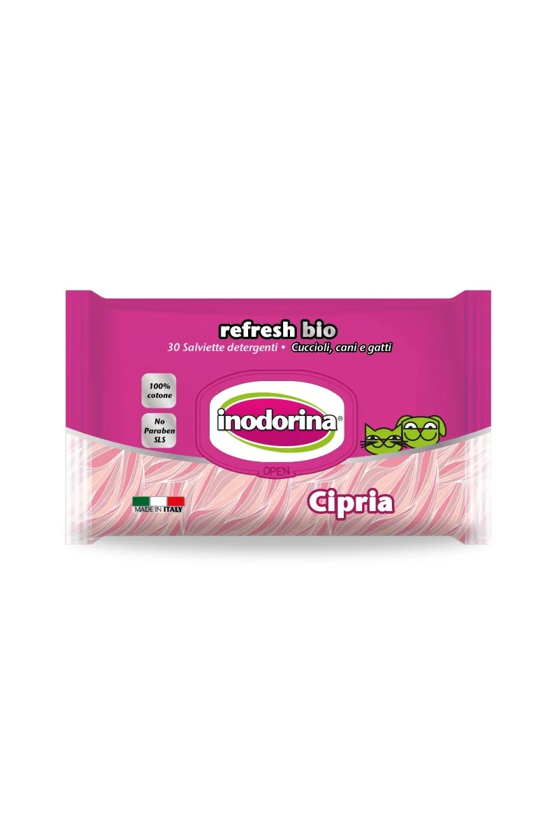 Toallitas Gato,Perro  Inodorina Toallita Refresh Bio Cipria 30pz