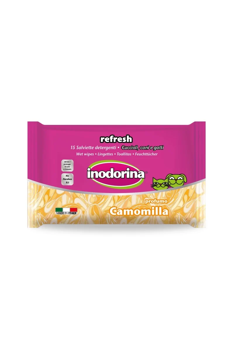 Toallitas Gato,Perro  inodorina toallita Refresh Camomilla 15 pz