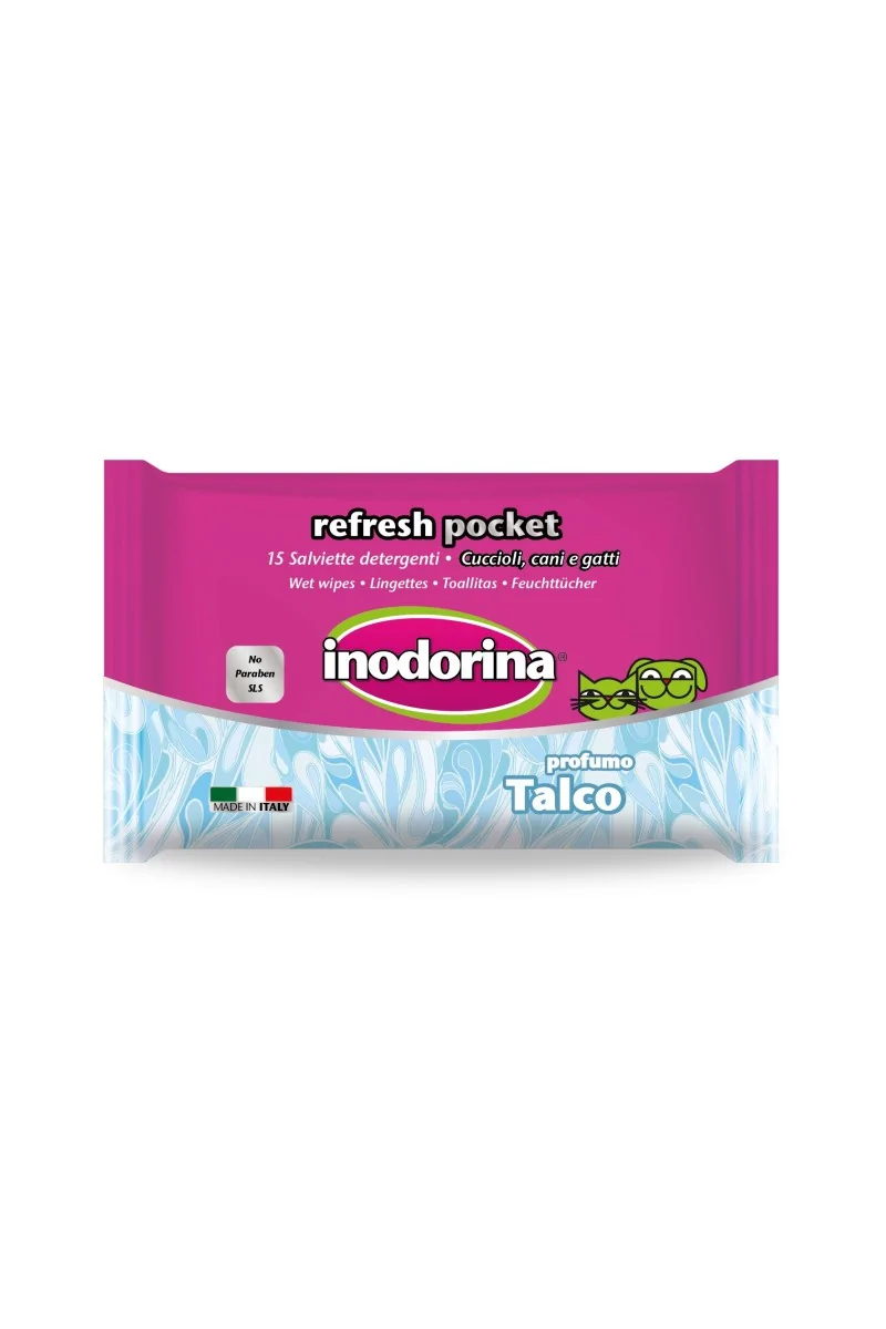 Toallitas Gato,Perro  Inodorina Toallitas Talco Pocket 15 pz