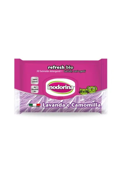 Toallitas Gato,Perro  Inodorina Toallita Refresh Bio Lavanda-Manzanilla 30pz