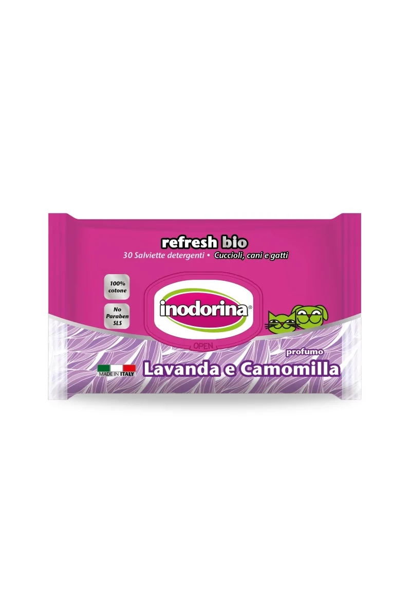 Toallitas Gato,Perro  Inodorina Toallita Refresh Bio Lavanda-Manzanilla 30pz