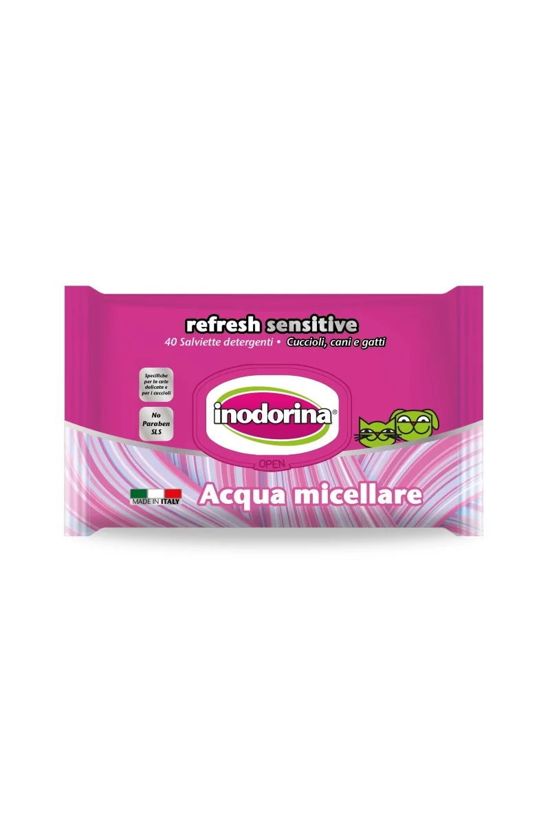 Toallitas Gato,Perro  Inodorina Toallitas Sensitive Agua Micelar 40ud