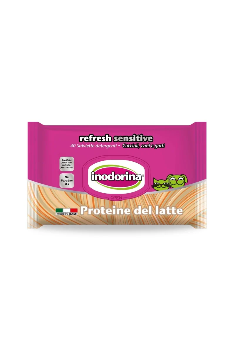 Toallitas Gato,Perro  Inodorina Toallitas Sensitive Proteina Leche 40ud