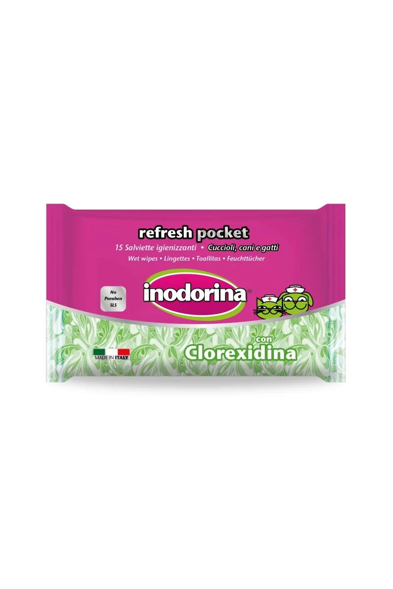 Toallitas Perro  Inodorina Toallitas Clorhexidina Pocket 15 Pzas