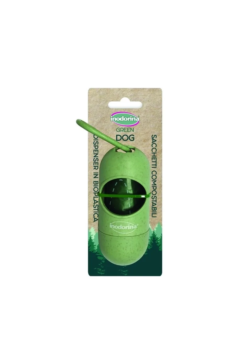 Bolsas Recogescrementos Perro  Inodorina Green Dispensador + 1 rollo bolsas