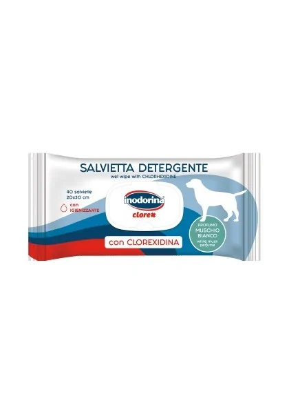 Toallitas Gato,Perro  Inodorina Toallitas Clorhexidina Con Perfume Almizcle Blanco 40uds