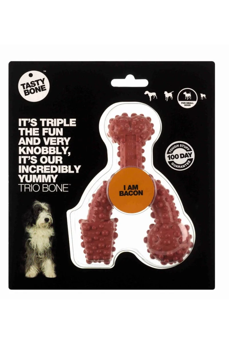 Juguetes Antiestres Perro  Tasty Trio Bone Bacon Small