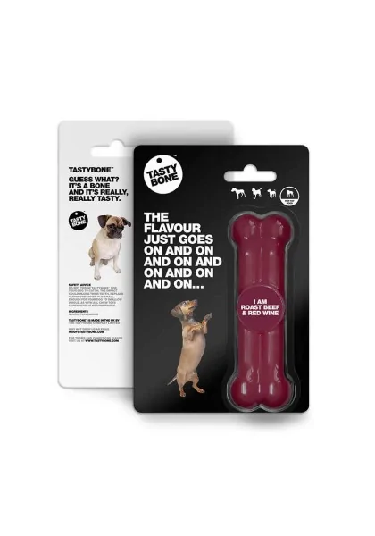 Juguetes Antiestres Perro  Tasty Toy/Puppy Bone Ternera Asada - Vino Tinto