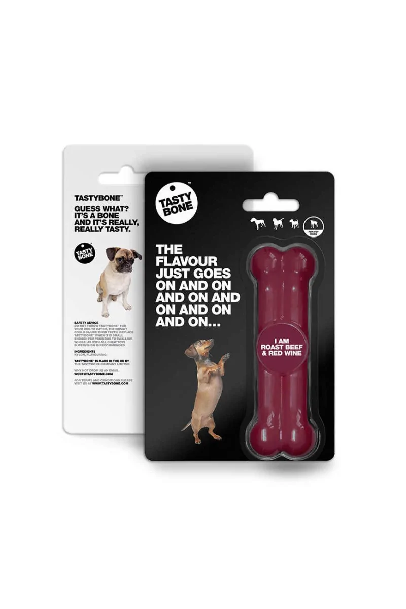 Juguetes Antiestres Perro  Tasty Toy/Puppy Bone Ternera Asada - Vino Tinto