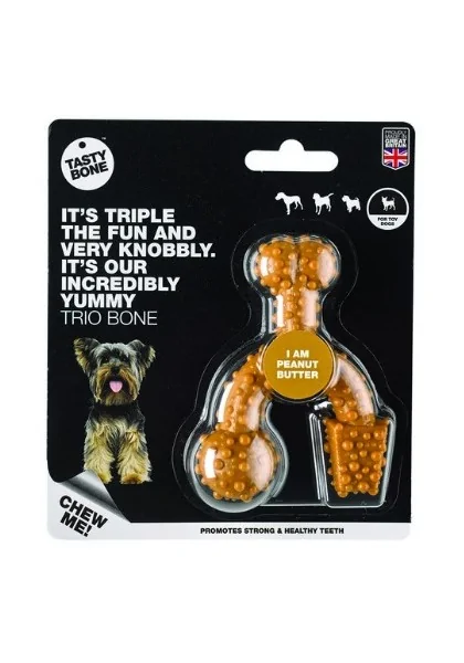 Juguetes Antiestres Perro  Tasty Trio Bone Mantequilla de Cacahuete Toy