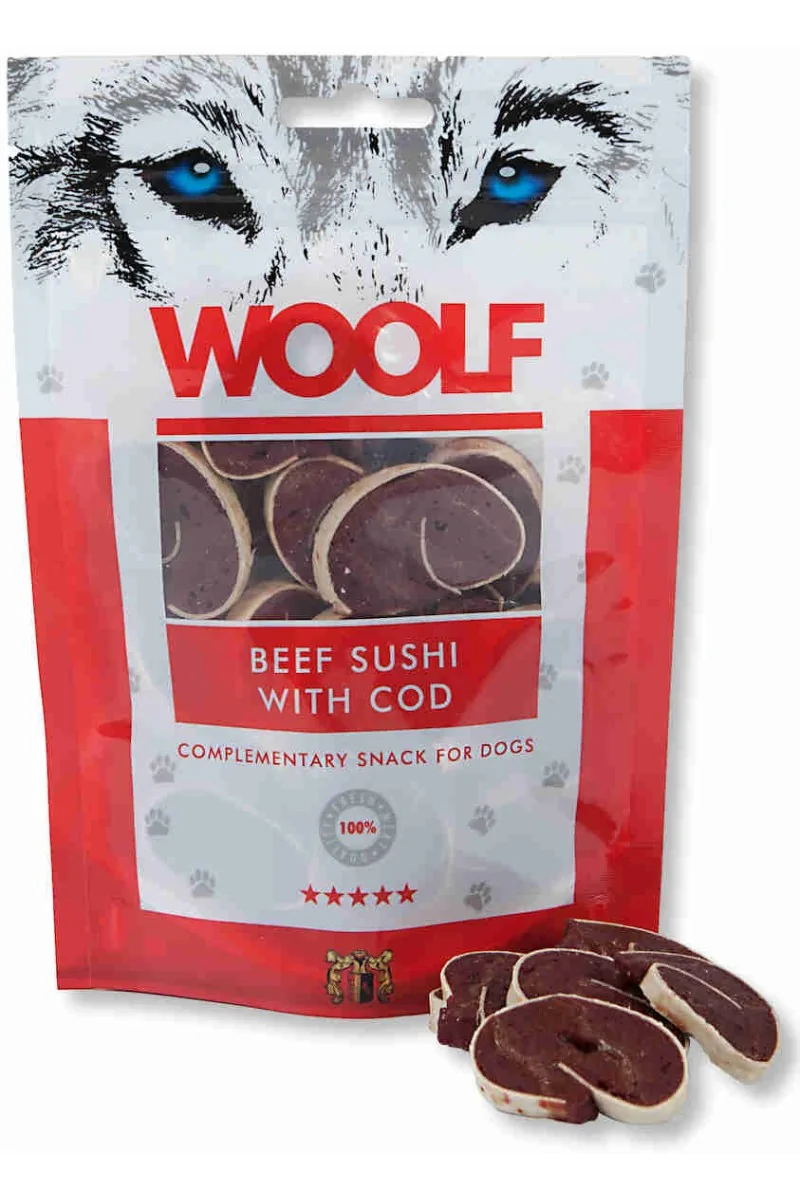 Suplemento Premio Perro  Woolf Beef Sushi With Cod 100gr