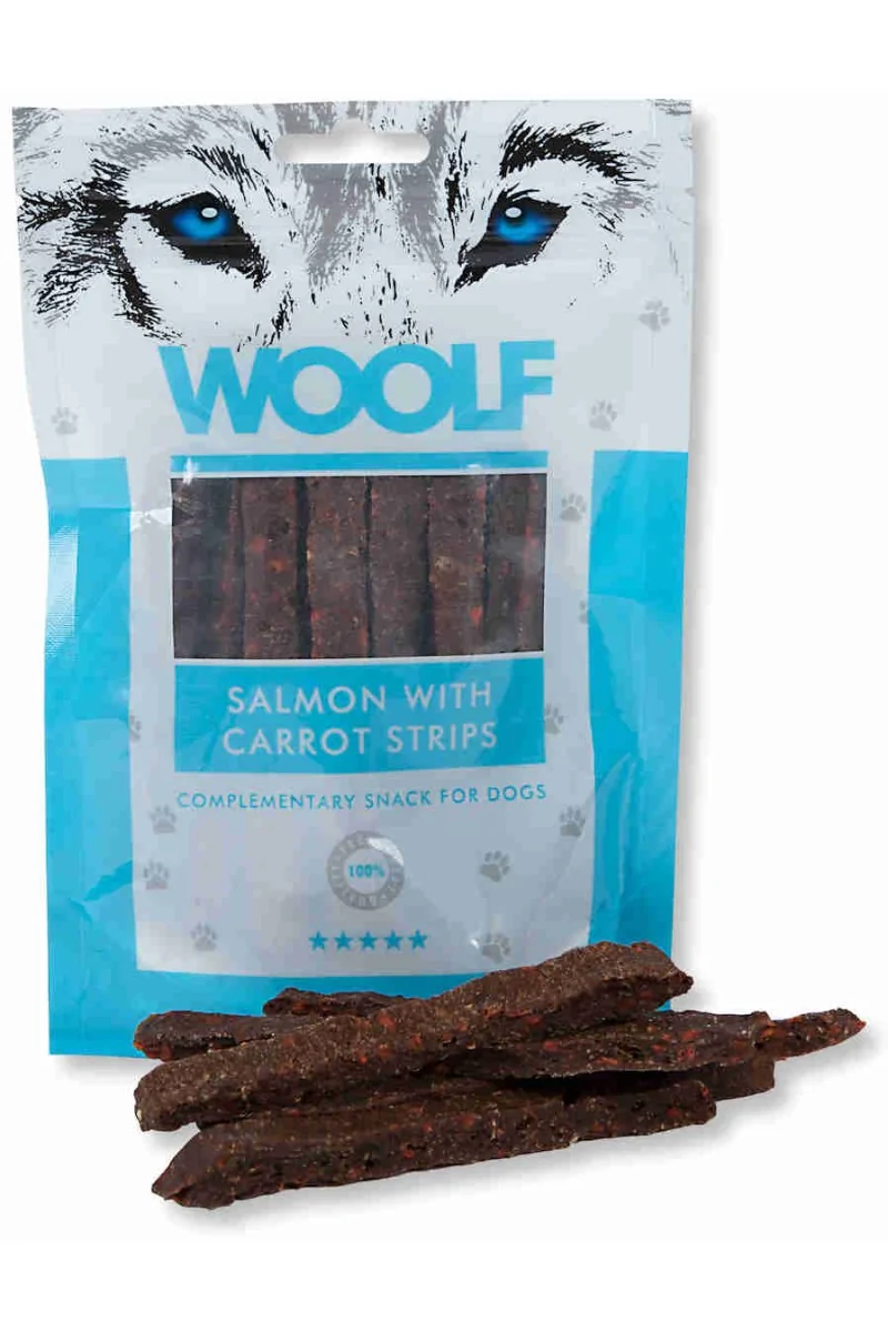 Suplemento Premio Perro  Woolf Dog/Cat Salmon With Carrot Strips 100gr