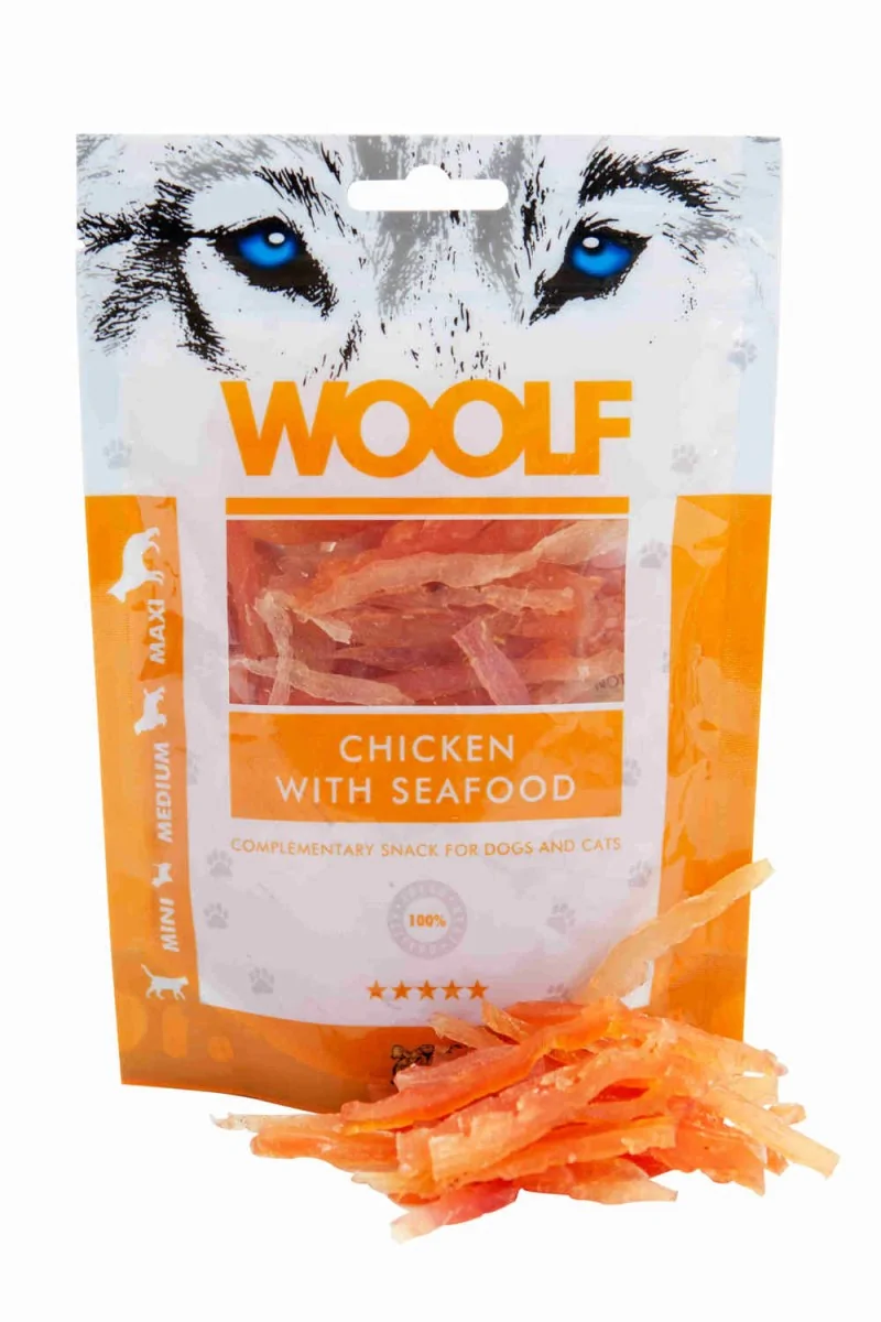 Suplemento Premio Gato,Perro  Woolf Dog/Cat Chicken with Seafood 100gr